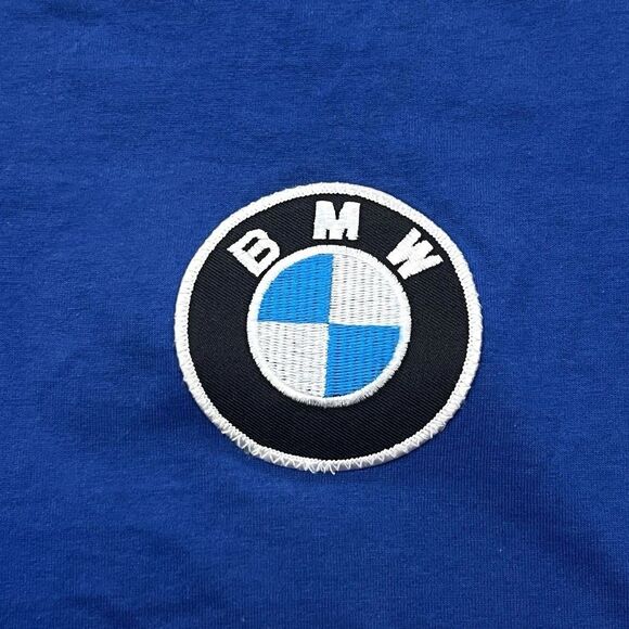 VTG 90s BMW Racing Shirt Mens XL Blue #42 Embroidered Patch Logo Jerzees USA - Picture 5 of 9